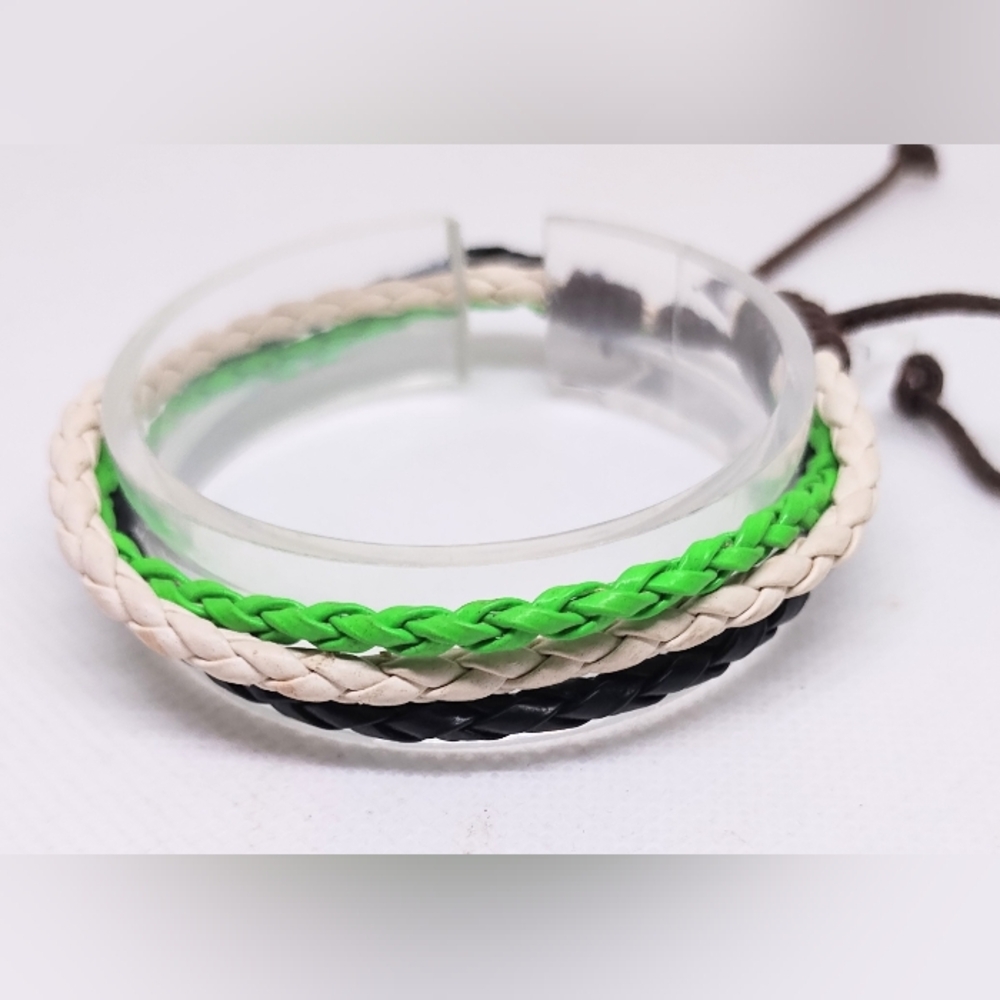 Men's Bracelet Leather Braided Layered NEw f52